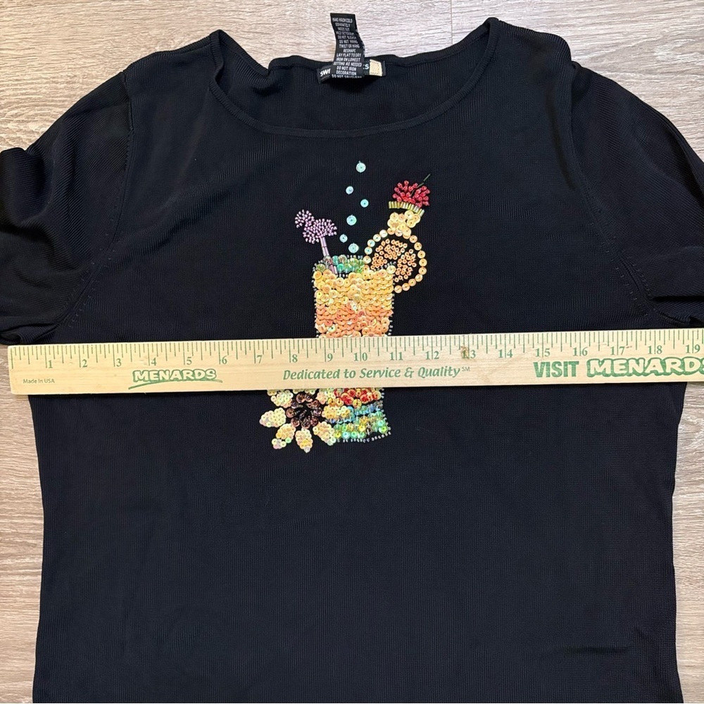 Sweaterworks Shirt Womens Sz XL Black Embellished Beaded Cocktail Vacation Party - Picture 6 of 8